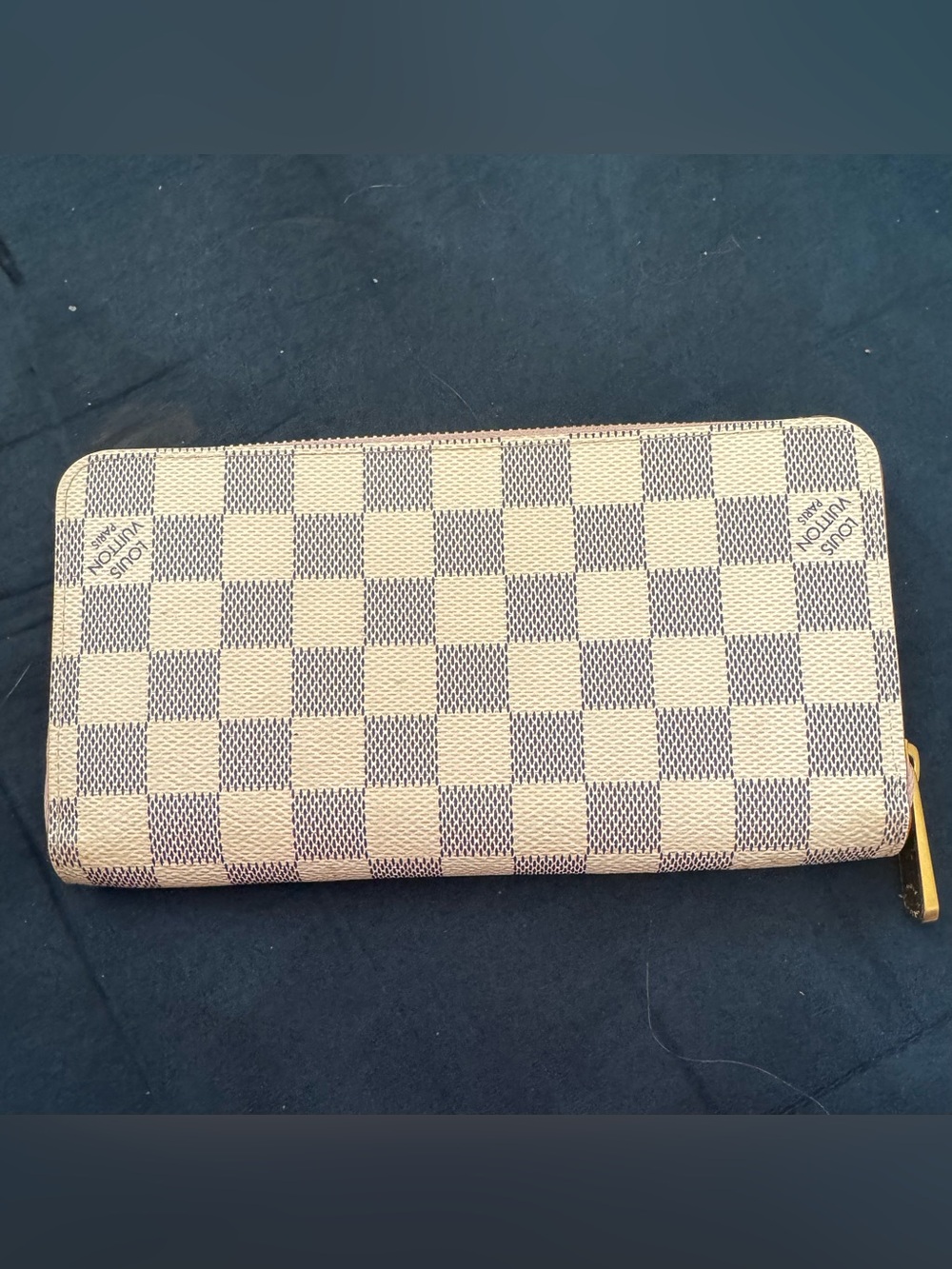 Louis Vuitton Damier Azur Canvas Zip-Around Wallet in cream and pink interior